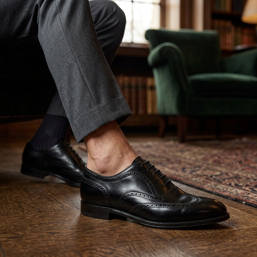 Johnston & Murphy Melton Men's 11.5 Black Leather Wingtip Oxford Dress Shoes